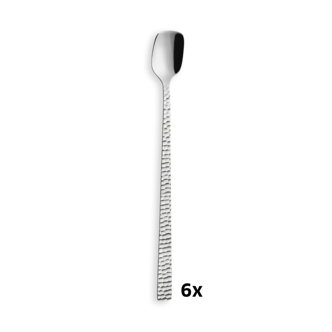 Amefa FELICITY Latte Macchiato Löffel/Longdrinklöffel Set 6-teilig, Hochwertige Löffel lang, Gehämmert, Löffel Longdrink im Hammerschlag-Design, 18/0 Edelstahlbesteck, Spülmaschinenfest
