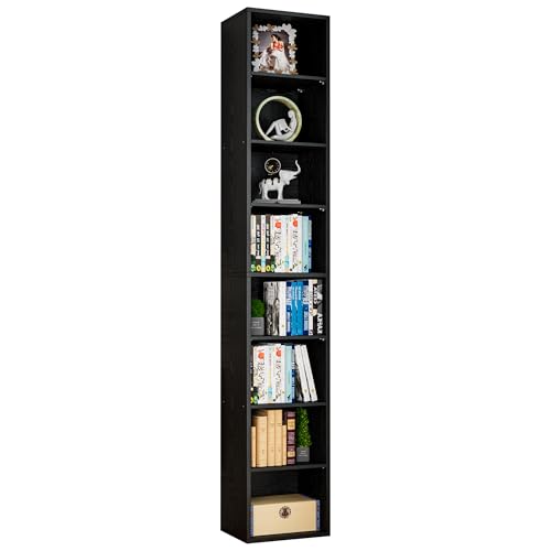 IRONCK Bücherregal Schwarz Schmales Regal mit 8 Ebenen Würfelregal für Büro Wohnzimmer Schlafzimmer Arbeitszimmer 23.6 x 30 x 180cm