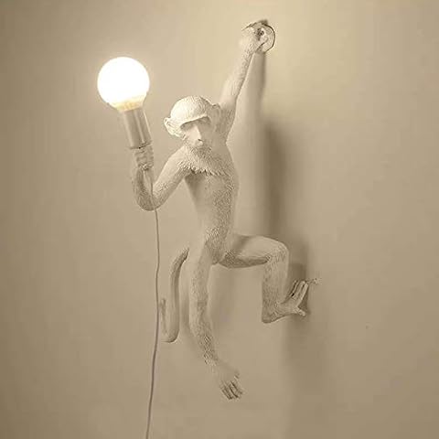 LOYALHEARTDY Industrial Wall Lighting Fixture Vintage Resin Monkey Light Wall Lamp for Living Room Children's Kid's Bedroom Club Decoration (White, Wall Lamp) Cover