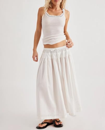 Yuemengxuan Maxi Skirt Sets for Women Y2k Summer Dresses Tie Front Tops and Long Skirts Cutout Beach 2 Piece Outfits4