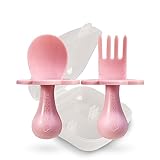 Grabease Kleinkindutensilien Kleinkindlöffel und -gabeln Babybesteck Kleinkindgabel, Bpa-frei und Phthalatfrei für Babys und Kleinkinder, 1 Set, Rouge