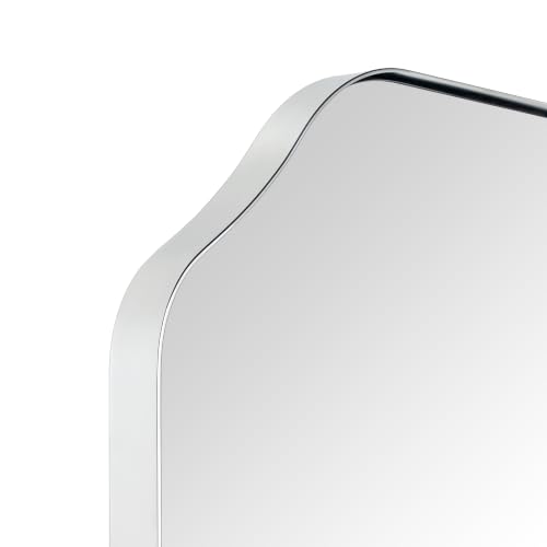 Image of TEHOME Chrome Scalloped Bathroom Mirror, 24x36'' Polished Silver Asymmetrical Bathroom Vanity Mirror for Wall