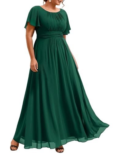 Image of Ever-Pretty Plus Elegant Formal Dresses for Curvy Women Round Neck Short Sleeves Chiffon Bridesmaid Mother of The Bride Dress