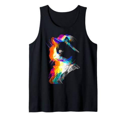Minuet Colorido Gato Amante Dibujo Motivo Ilustración Camiseta sin Mangas