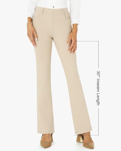 Image of Stelle Women 28 inch /30 inch / 32 inch Bootcut Dress Pants Business Casual Work Pants with Pockets Pull On Regular Slacks for Office