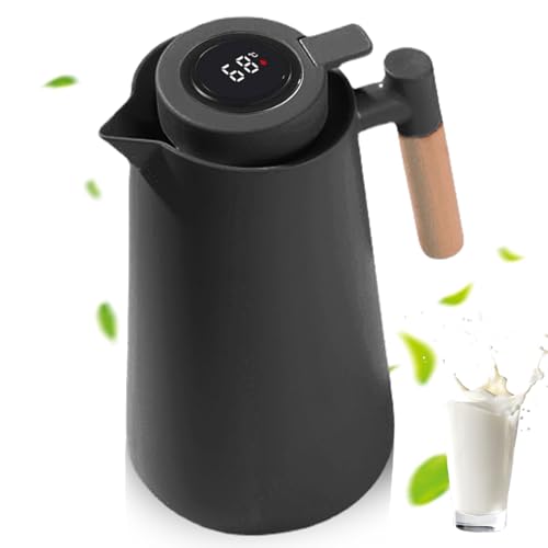 Thermos à thé isotherme 1 l, cafetière avec poignée en bois, bouteille avec bouton de sécurité, pour la maison, le bureau, l'hôtel