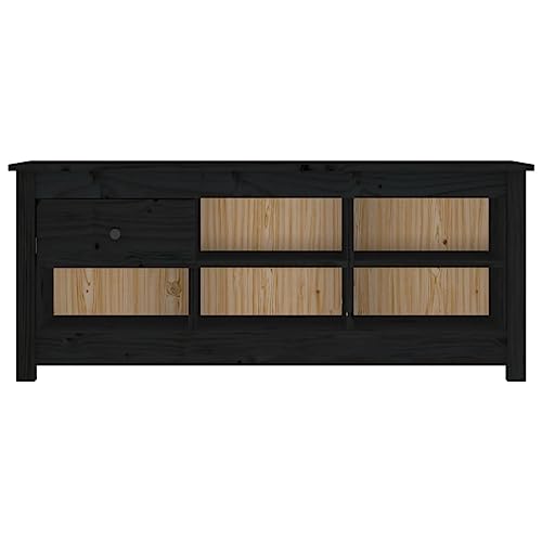 Zapatero con 1 cajón y 5 compartimentos en madera negra de pino 4