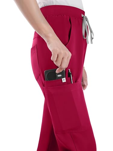 Image of Scrub Pants for Women - Straight Leg Medical Scrub Pants with 6 Pockets - Drawstring Soft Stretch Women Scrub Pant