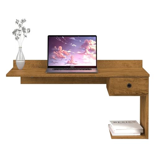 Escrivaninha Mesa De Computador Notebook Suspensa Parede Com Gaveta mdf (Freijó)