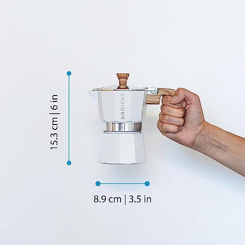 Image of GROSCHE Milano Stovetop Espresso Maker Moka Pot 3 espresso Cup, 5 oz White | Cuban Coffee Maker And Italian Moka Pot For Stovetop Espresso; For Gas, Electric, And Propane Stoves With A Soft-Touch Handle