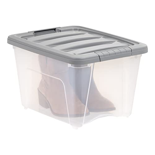 Image of Amazon Basics Plastic Storage Containers with Secure Latching Lids, Stackable Organization Bins, Clear /Grey, 19 Quart, Set of 6