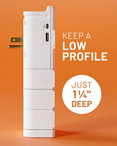 Echogear Wall Outlet With Usb Ports & Surge Protection - Power & Protect 8 Devices With 6 Rotating Ac Plugs & 2 Usb Ports - Includes 1X Usb-C Port & 1X Usb-A Port - White #TOP5