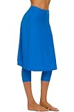 Micosuza Long Swim Skirt with Attached Leggings Modest Sun Protection Sports Skirt for Women Blue