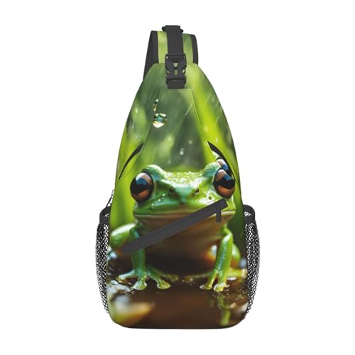 Mochila cruzada con estampado de rana y lluvia para viajes y senderismo