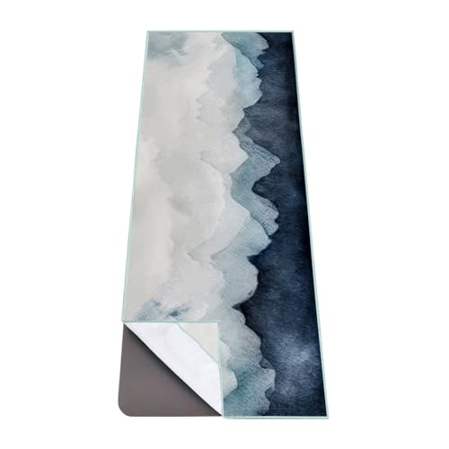 QiyI Yoga Mat Towel with Corner Pockets, Non Slip Sweat Absorbent Hot Yoga Towels, Soft Yoga Blankets with Travel Bag, Skidless Mat Cover for Workout, Gym, Fitness - 70"x26", Watercolor Mountain