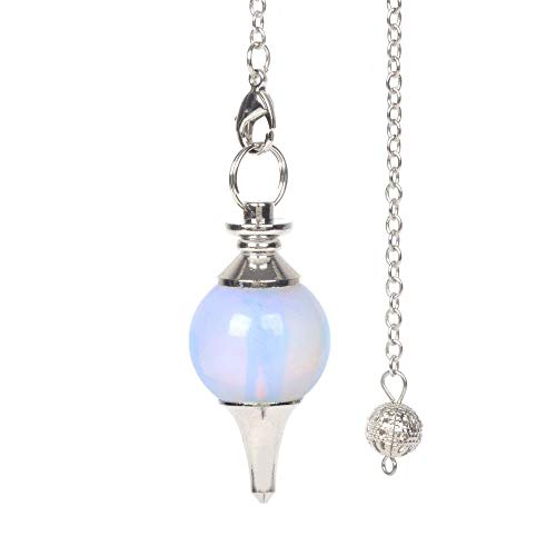 JUST IN STONES Synthetic Opalite Moonstone Glass Gemstone Dowsing 40mm Crystal Healing Chakra Reiki Point Pendulum
