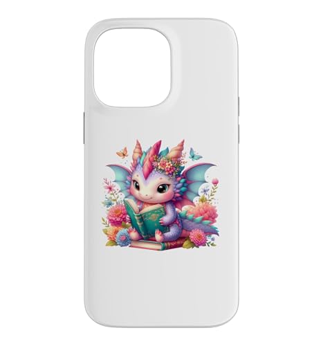 Cute Pink Baby Dragon Floral Book Lover Bookish Fantasy Era �X�}�z�P�[�X iPhone 14 Pro Max �p