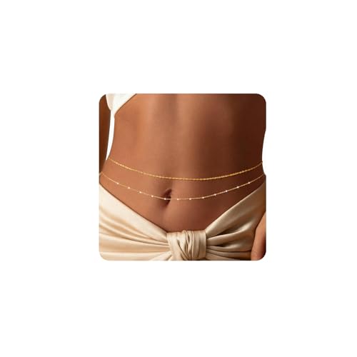 14K Gold Plated Waist Chain for Women Layered Belly Chains Fashion Beach Bikini Waist Beads Cuban Body Chain Summer Jewelry Accessories for Women