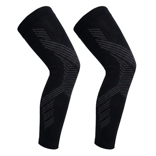 NuVigor 2 Pack Full Leg Compression Sleeves Long Knee Support with Anti Slip for Men Woman Elastic Long Knee Brace for ACJ Meniscus Tear Arthritis Tendinitis Basketball Cycling Thigh Calf (Black M)