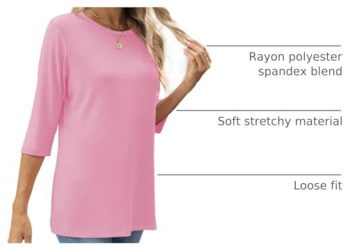Image of JomeDesign Womens Tops 3 /4 Sleeve Shirts Round Neck Loose Casual Blouses