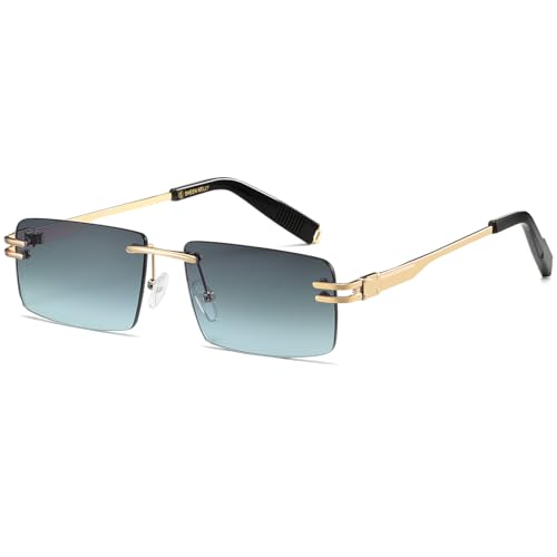 Lunettes de soleil rétro sans monture pour hommes femmes lunettes de soleil à monture ultra-petite rectangulaire voir à travers les lunettes de lentille