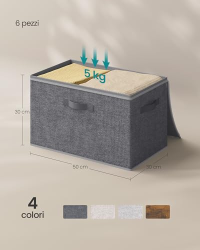 SONGMICS Scatole Portaoggetti con Coperchio, Contenitori Pieghevoli con Maniglie, Organizzatori per Vestiti, Set di 6, 50 x 30 x 30 cm, Tessuto non Tessuto, Grigio Ardesia RZB050GN03 - Immagine 5