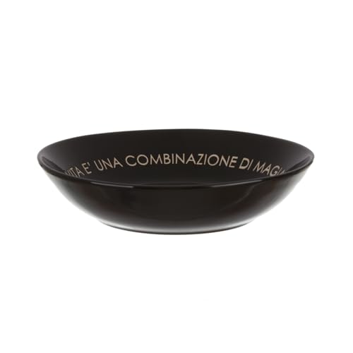 KASANOVA Piatto fondo nero con scritta 20 cm in stoneware