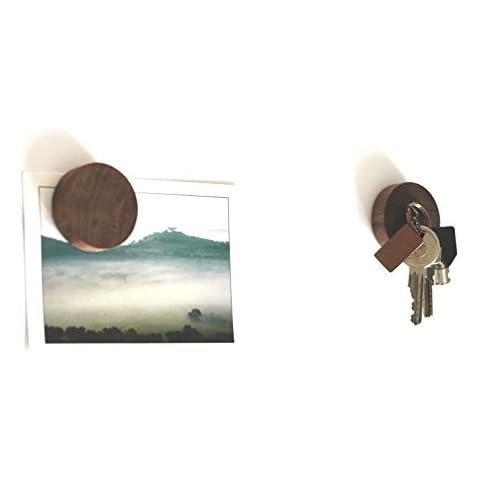 anaan Cimukou Wooden Magnetic Key Holder Wall Key Hooks Storage Refrigerator Magnet Paperclip Holder 3M Adhesive Design (Walnut 2x pieces) Cover