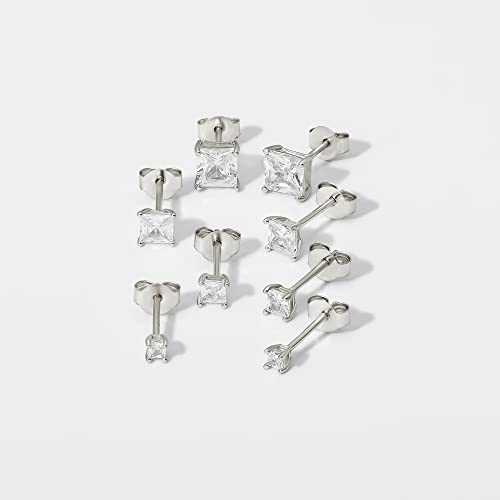 Amazon Essentials 14K Gold Plated Sterling Silver Round or Princess Cut Cubic Zirconia Stud Earring Set3
