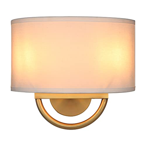 Yosoan Wall Sconce Indoor Night Bedside Fixture, Double-Head Vintage Industrial Wall Lamp White Semicircle Textile Lamp Shade For Bedroom Living Room Corridor Study(White) #TOP6