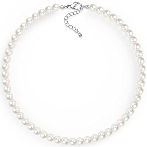 Perlenkette Damen Perlenkette Herren,Choker Perlenkette Perlen Ketten Modeschmuck Damen Perlenkette 6/8/10mm,Perlenkette Mit Anhänger Perlen Choker,Frauen Geschenk Für Weihnachts,Perlenkette 8MM Cover