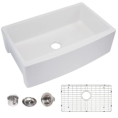 33 Farmhouse Kitchen Sink - Enbol 33x21 Inch White Porcelain Apron Front Undermount Kitchen Sink Single Bowl PA3321