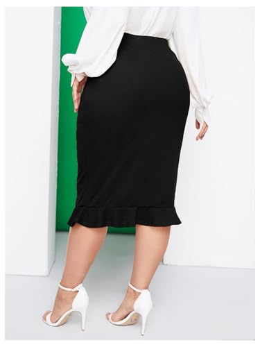 Floerns Women's Plus Size Elegant High Waisted Midi Skirts Ruffle Office Work Pencil Skirt3