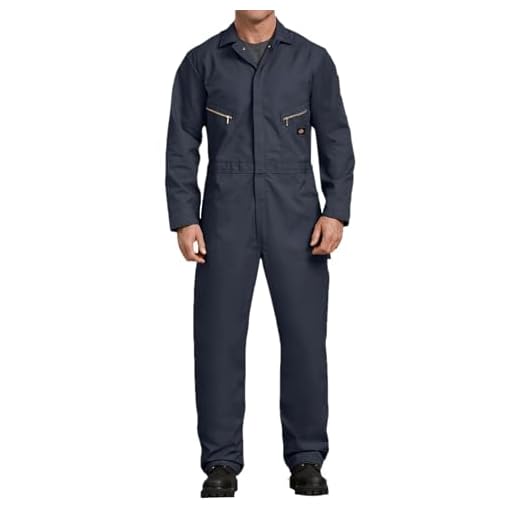 Dickies Men's 7 1/2 Ounce Twill Deluxe Long Sleeve Coverall, Dark Navy, Large Regular