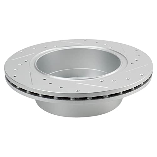 Image of TRQ Performance Rear Brake Pad and Rotor Set Ceramic Coated Drilled Slotted Vented Rotors Compatible with 2014-2021 Ram ProMaster 1500 2014-2021 ProMaster 2500 3500