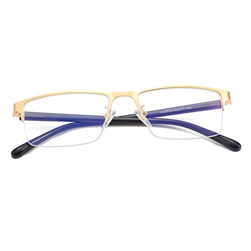 Image of Blue Light Blocking Computer Glasses Metal Semi-Rimless Frame Rectangular Business Gaming Eyeglasses Clear Lens