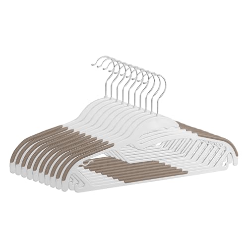 MOSMEE ハンガー 衣類ハンガー 30/50/10本組 多機能収納 hanger 超薄型 すべらない 頑丈なハンガー 360度回転フック 衣類変形にくい 耐荷重 乾湿両用ハンガー 襟が伸びない かたくずれ防止 多機能 おしゃれ (ブラウン, 10本組)