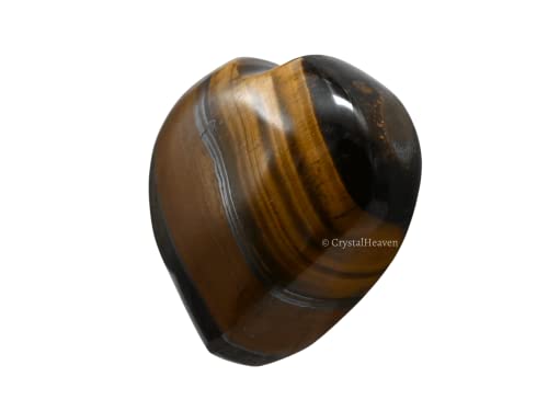 Image of Certified Tiger Eye Crystal Heart Palm Pebbles Stones for Anxiety Stress Relief Massage - AAA Grade Original Healing Gemstone Agate Heart Palm Stone for Yoga Meditation Spiritual