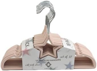 18 Pack Premium Pink Star Velvet Baby Clothes Hangers, Non-Slip 360 Degree Toddler and Kids Clothes Felt Hangers for Baby Closet