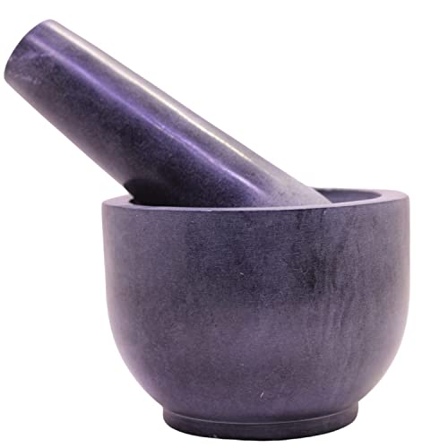 Kc Kullicraft Marble Stone Mortar And Pestle, For Grind Spices, Powder Pesto, Mash Herbs, Crush Pills, Regular Size (3.75"X2.75" Mortar, 5" X1.5" Pestle, Grey) #TOP16