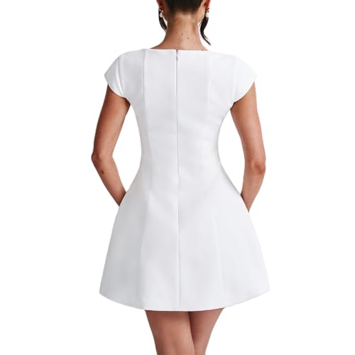 Aopwsrlyi Women's Square Neck Cap Sleeve Mini Dress Sleeveless Back Zipper A Line Party Club Dresses4