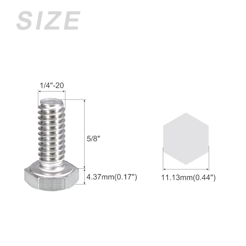 Image of METALLIXITY Hex Head Bolts (1 /4-20 x 5 /8 inch) 50Pcs, 304 Stainless Steel 18-8, Fully Threaded, External Hex Drive, Plain Finish, Hex Head Screw Bolt, Silver