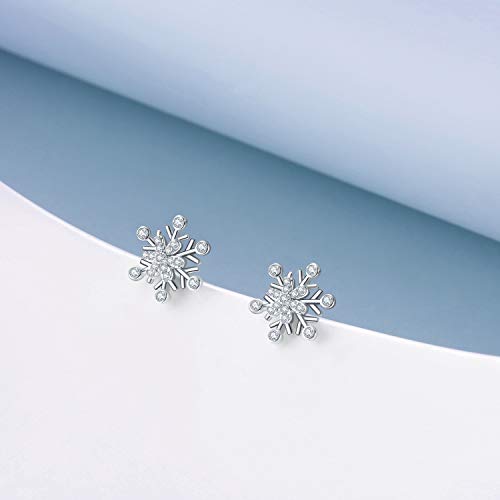 Aoboco Snowflake Earrings Sterling Silver Earrings Studs With White Crystals,Winter Christmas Jewelry Gift For Women Wife #TOP4