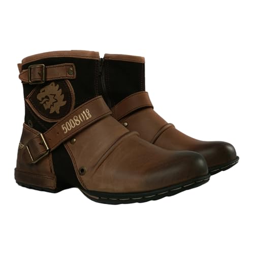ForceRoute Botas De Moto para Hombre,Botas Moto De Cuero Hombre,Botas Moto Adventure,Botas Moto Touring para Hombre,Cuero,Impermeables,con Cremallera Lateral,para Botas De Aventura Y Turismo