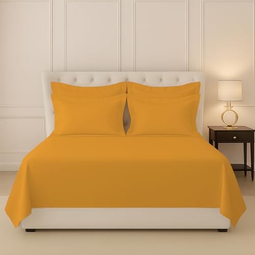 Image of Pizuna 100% Cotton Bedsheet Super King Size Honey Gold, 400 Thread Count Long Staple Combed Cotton Flat Bedsheets 108x108 Inches with 4 Pillow Covers, Bed Sheet for Super King Size Bed