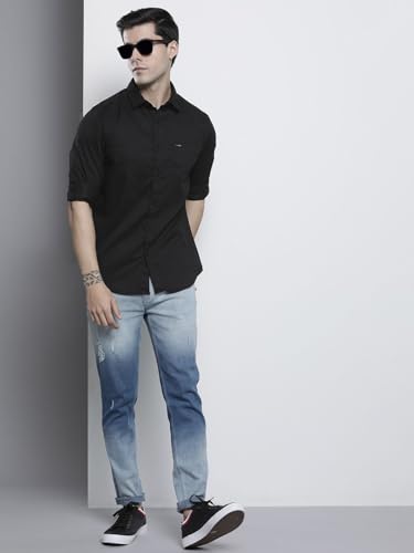 Image of The Indian Garage Co Men Slim Fit Solid Full Sleeves Spread Collar Casual Shirt
