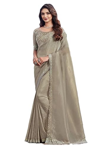 Image of Women's Bollywood Heavy Sequins Embroidery Work Georgette Saree with Unstitched Blouse