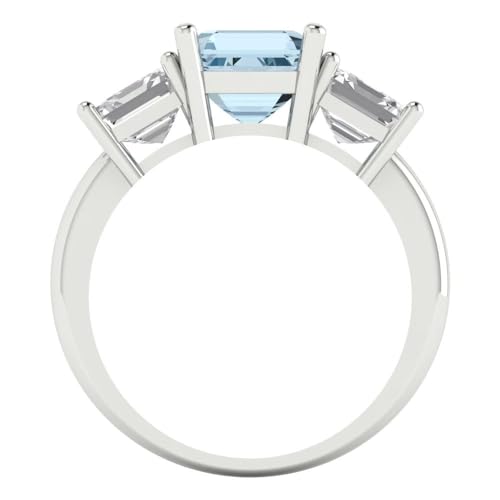 4 ctw Square Emerald Cut Solid Gold Engagement Ring for Women - 14K White Gold - Simulated Blue Diamond Wedding Promise Ring for Her4