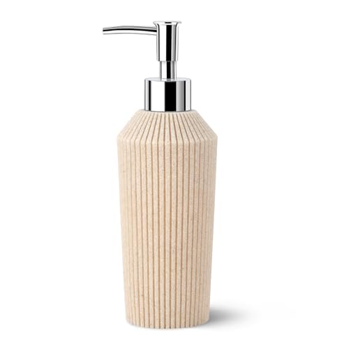 Beige 300ml/10oz Striped Anti-Slip Soap Dispenser - 1 Pack with ABS Rust-Proof Pump Head, Multi-Use for Bathroom, Kitchen, and Office