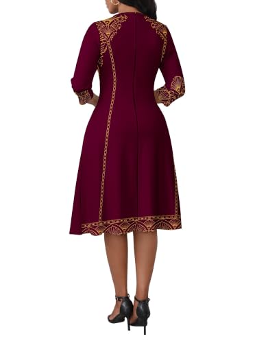 Image of PinkPatty Women's Casual 3 /4 Sleeve Midi Dresses Fit and Flare Church Work Dress with Pockets